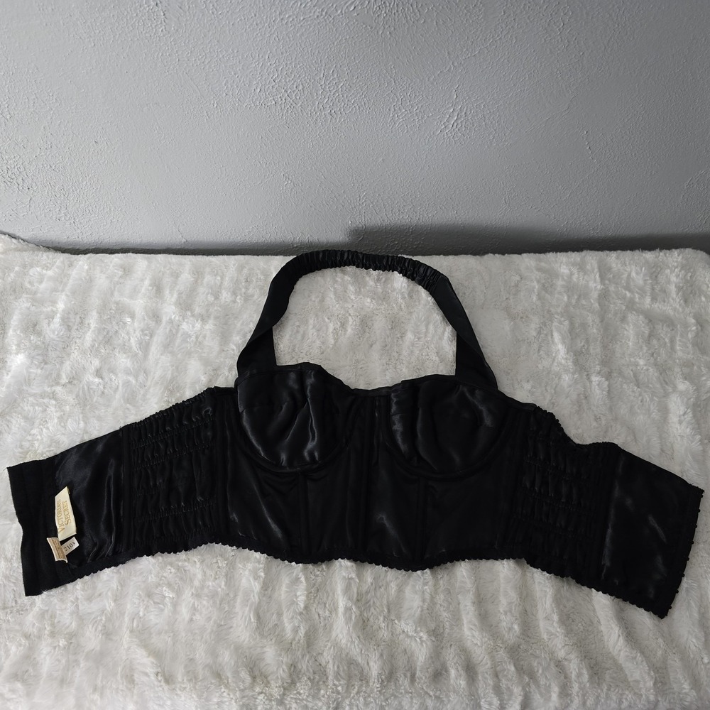 Victoria's Secret VTG Gold Label Black Corset Blue Green Beaded Bra Bustier Med - Picture 9 of 16